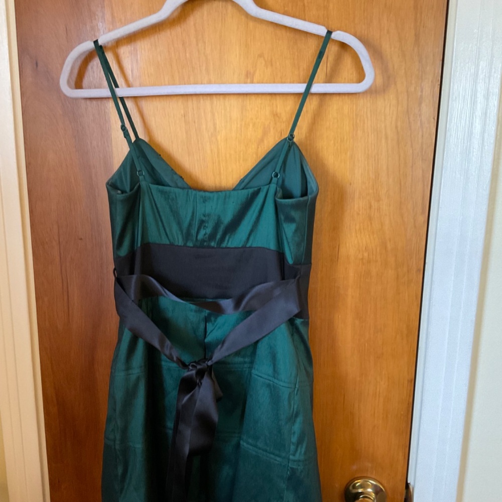 OC by Oleg Cassini Dark Green Black Spaghetti Strap Dress Sz 4 Lined Sequined - Picture 7 of 16